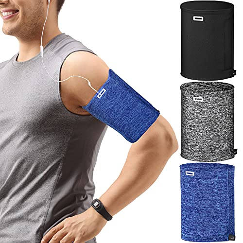 3 Pcs Running Phone Armband for Men Women, Black, Gray, White-Blue, L