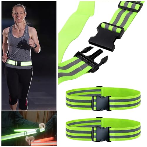 2 Pack Reflective Sash Elastic Stretchy Reflective Bands High Visibility Glow Waist Belt Reflectors Safety Waist Band Strap for Running at Night Early Morning Walking Dogs Cycling Evening Walks