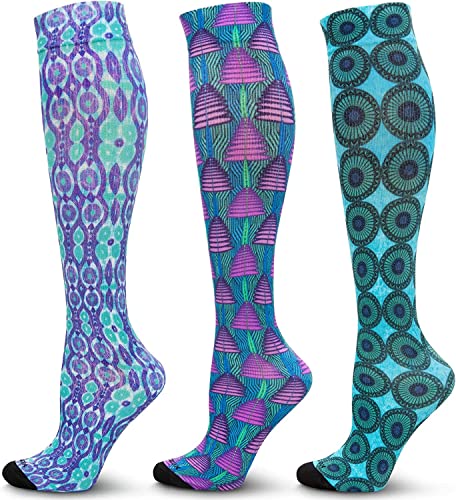 LEVSOX Compression Socks Women and Men, 20-30mmHg, Best for Nurses, Travel, Pregnancy - color: 3 Pairs Printing Mix 1, size: Medium