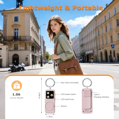 Keychain Personal Safety Alarm for Women, Rechargeable 150dB Alarm with Strobe Light, Pull Pin Emergency Siren for Walking, Running, Night Out, Parking Lots, Travel and Everyday Carry - color: Pink