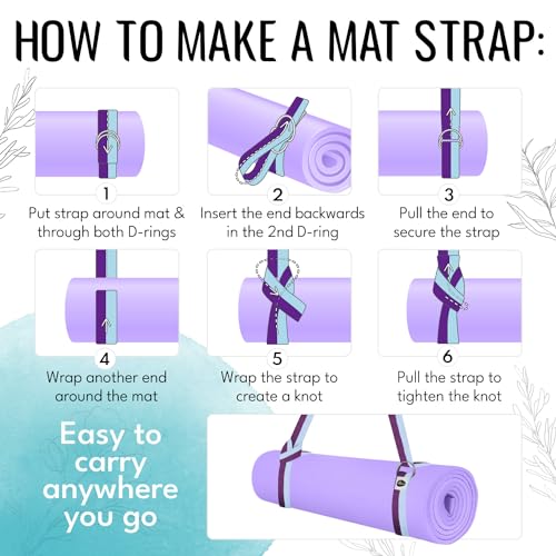 TECEUM 2 IN 1 Yoga & Mat Strap for Stretching – Cotton – 6/8/10 ft - color: Purple Blue, size: 6 ft