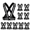 Reflective Strap Safety Vest Gear - 2-10 Pack Adjustable High Visible Reflective Running Gear for Women Men Night - color: Black x10