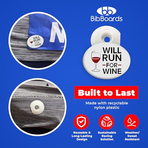 BibBoards bibSNAPS Race Bib Clips, Will Run for Wine, 4 Pack - color: Will Run for Wine
