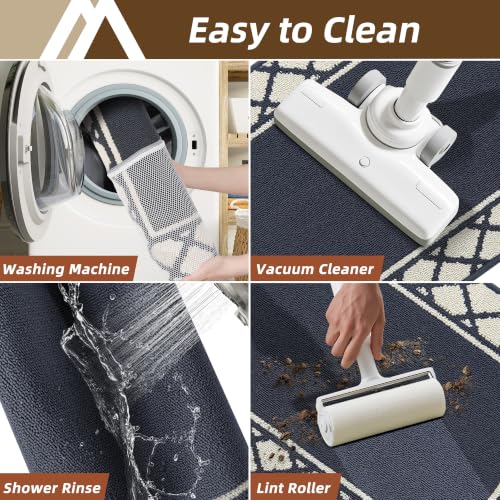 COSY HOMEER Washable Kitchen Rugs Sets of 2 Non-Slip Kitchen Mats,Navy - color: Navy Blue, size: 24"x35" + 24"x60"