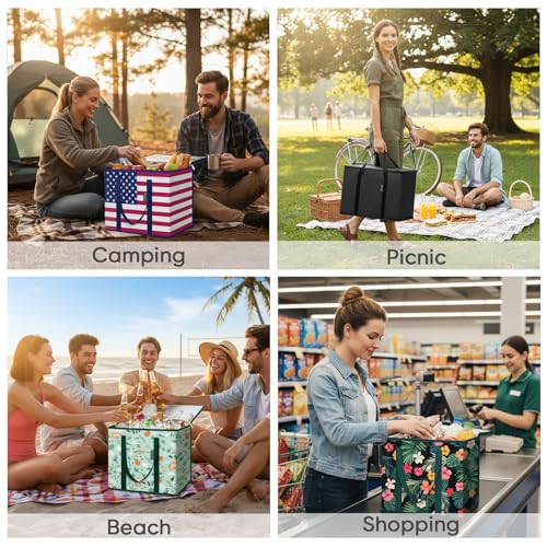 BALEINE Insulated Reusable Grocery Bags with Zippered Top, Large Cooler Bag - color: Charcoal Black, size: 4 Pack