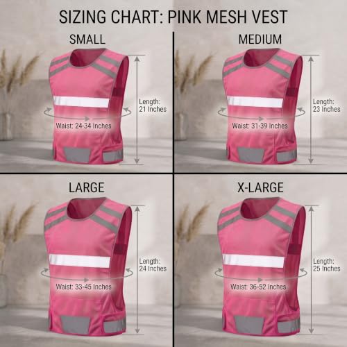 Mesh Safety Vest with Pocket & 2 Wrist Bands, High-Visibility Running Vest - color: Pink, size: Small