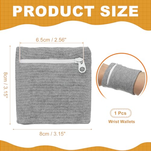 Wrist Wallet Wristband with Zipper,Cotton Wrist Band SweatBands - color: Gray