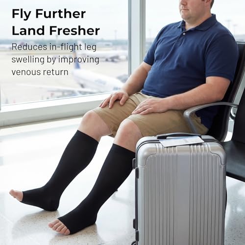 MGANG Plus Size Medical Compression Stockings for Women & Men, Open Toe - color: Knee High Open Toe Black, size: 6X-Large