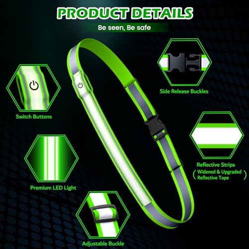 LED Reflective Belt Sash, High Visibility 5 Color 3 Light Mode Rechargeable LED Waistband Reflective Running Gear, Light Up Waist Belt Safety Gear for Running Walking Cycling at Night - color: Green