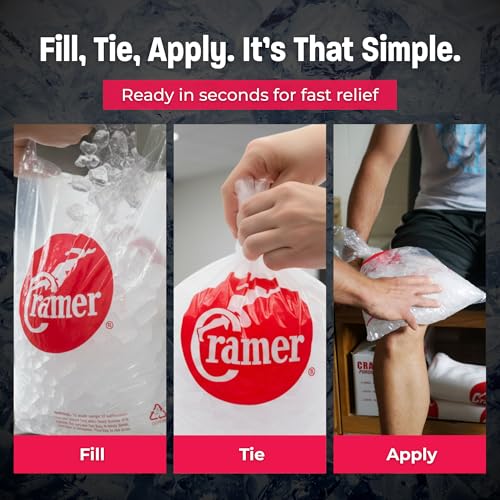 Cramer Large Ice Bags For Injuries, Clear Ice Bags for Athletic Training Rooms, Easy to Tie Bags for Athletic Trainers, 12" x 24" Bags, Pack of 750 - size: 12" X 24" - 750 Bags