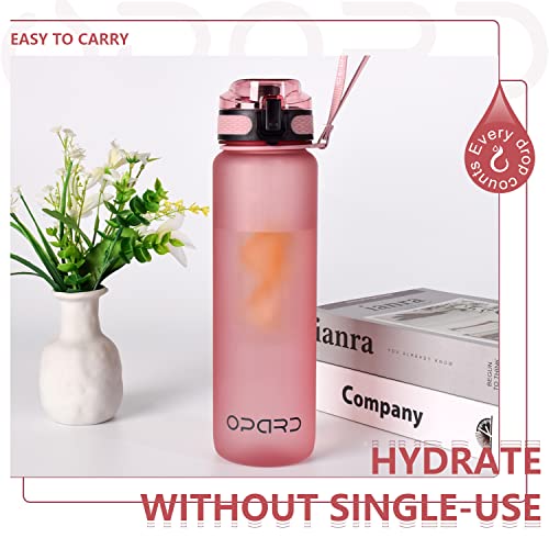 Opard Zip 32oz Plastic Water Bottle Dishwasher Safe, Leakproof Flip-Top Lid, BPA Free Tritan, Wide Mouth Reusable Sports Water Bottle for Gym Hiking Commuting Outdoor Travel and School - color: Z-Pink, style: 32 Ounces