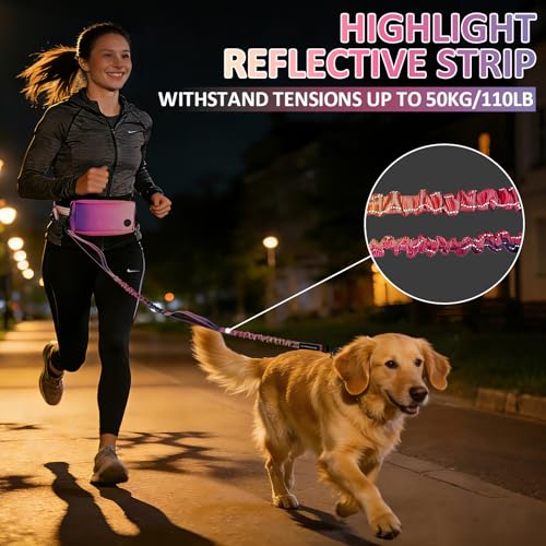 Philorn Hands Free Dog Leash for Dogs with Pouch, Adjustable Waist Leash - color: Gradient color