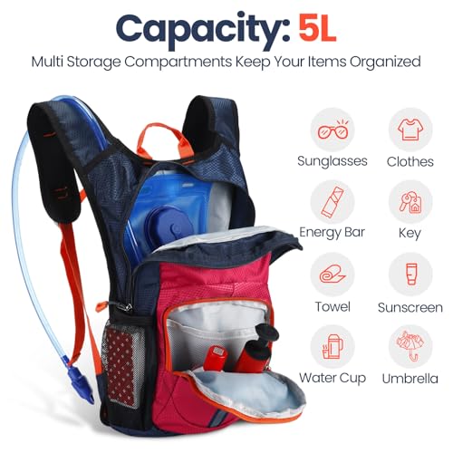 Shinylin Kids Hydration Backpack with 1.5L Water Bladder Hiking Backpack Lightweight for Boys or Girls Children Biking Climbing Running Cycling - color: Red, style: Classic