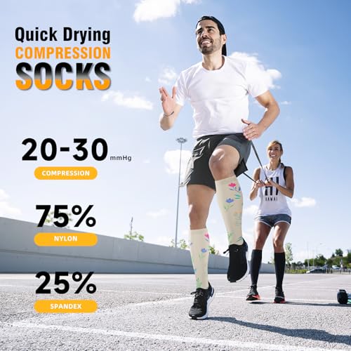 bropite Compression Socks For Women&Men,6 Pairs 20-30 mmHg Knee-High Socks - color: 01 Blackdaisy 27, size: Small-Medium