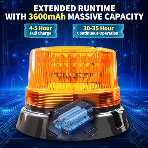 1-Pack Amber Strobe Beacon Light, Rechargeable LED, Magnetic Base