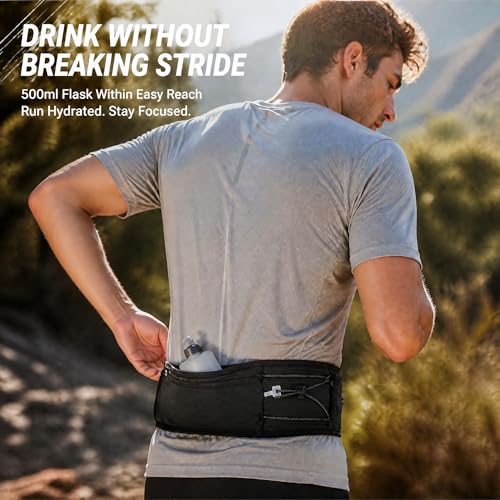 Running Belt Fanny Pack with 250ml Soft Water Bottle Flask for Women Men,Any Phone Size Adjustable button No-Bounce Moisture Wicking Waist Pack Great for Jogging Trail Running Belt (XL-35in to 41in) - size: X-Large(35in-41in)