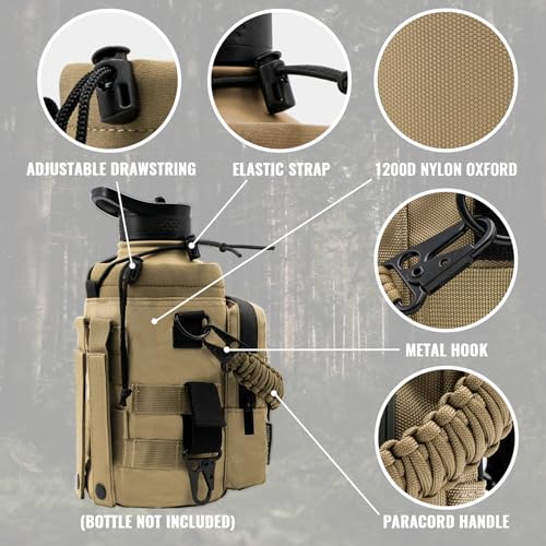 NATURE PIONEOR 32 64 128oz Tactical Water Bottle Pouch, MOLLE Bottle Holder - color: Khaki, size: 64OZ