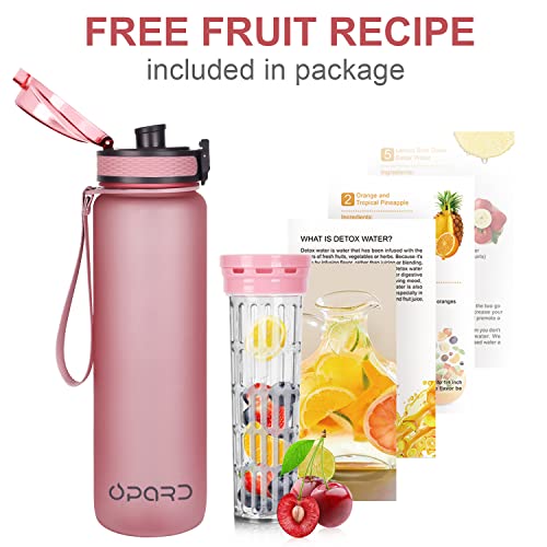 Opard Zip 32oz Plastic Water Bottle Dishwasher Safe, Leakproof Flip-Top Lid, BPA Free Tritan, Wide Mouth Reusable Sports Water Bottle for Gym Hiking Commuting Outdoor Travel and School - color: Z-Pink, style: 32 Ounces