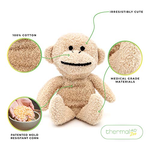 Thermal-Aid Zoo Mini — (Jo Jo the Monkey) — Mold-Resistant, Washable Hot & Cold Pack for Kids — Heating and Cooling Pad with Natural Corn Filling — Reusable Plush Toy - size: Mini Monkey