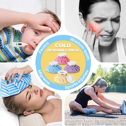 Honoson 4 Pack Reusable Ice Bag Hot Cold Bag Leakproof, Stripes Style - style: Stripes Style