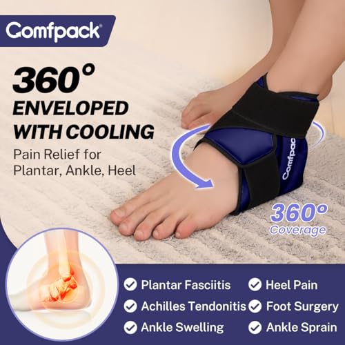 Comfpack Ankle Ice Pack Wrap for Swelling, Heel Ice Pack for Pain Relief, Hot Cold Therapy Cold Pack for Plantar Fasciitis, Achilles Tendonitis, Ankle Sprain, Foot Pain, Navy - color: Dark Blue-1 Pack