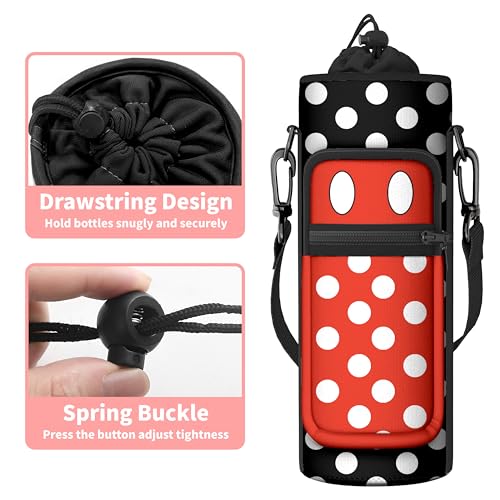 Water Bottle Holder with Strap, 18-32oz Water Bottle Carrier Sling Bag - color: Black Polka Dots