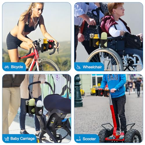 Accmor Stroller Cup Holder, Universal Cup Holder for Walker Wheelchair Bike Scooter, 360° Rotatable Stroller Cup Holder Attachment Walker Wheelchair Accessory - color: Double Cup Phone Holder-Black