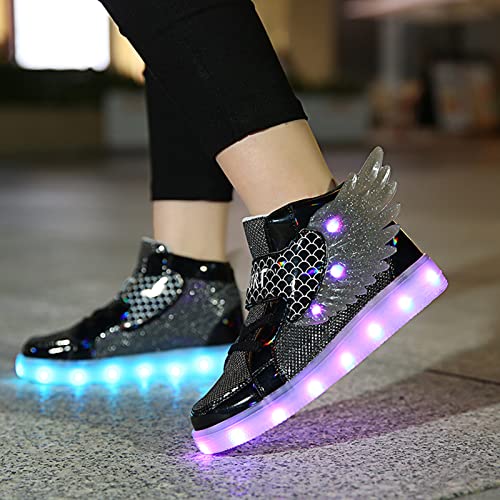 Kids Light up Shoes LED USB Charging Flashing High-top Wings Sneakers Boys Girls Trainers for Festivals Halloween Christmas New Year Party Great Gift - color: Black, size: 11.5 Little Kid