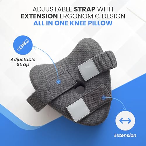 Memory Foam Knee Pillow for Side Sleepers Hip Pain with Adjustable Strap - Between Leg Pillow for Side Sleeping - Sciatica Pain Relief Support for Back, Knees, Joints, and Spine Alignment Cushion