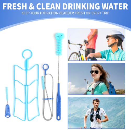 Water Bladder Cleaning Kit, Includes Tube Brushes, Small Bite Valve Brush, Big Brush, Hanger Works with All Hydration Bladders - color: Blue