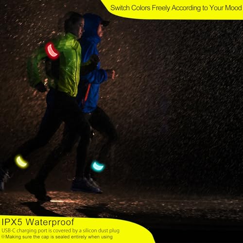 RGB 7 Colors Switchable LED Armband, USB-C Rechargeable, 360° Reflective Running Light for Runners, High Visibility Reflective Running Gear for Joggers Bikers Walkers - color: Weaving