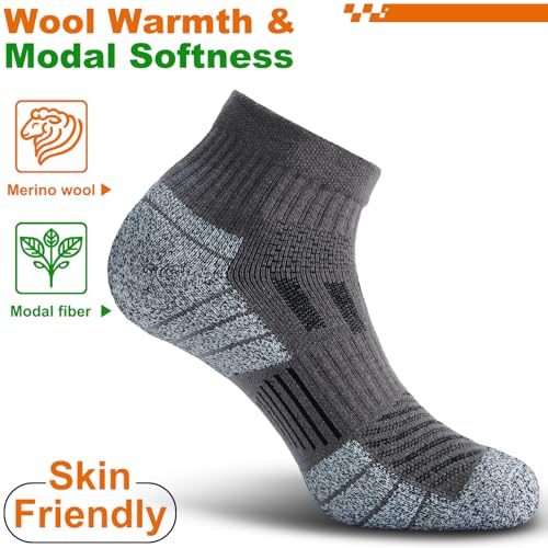 Compression Ankle Socks - Cozy Cushioned Hiking Running for Men Women - Thick Warm Durable - color: Grey, size: XX-Large