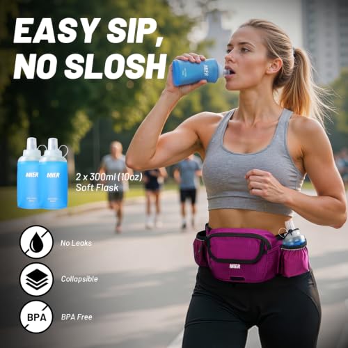 MIER Hydration Waist Pack with Soft Flasks (2x300ml) for Women Men, Purple