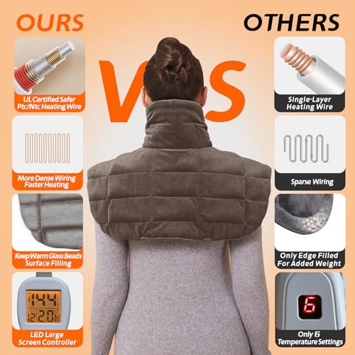 Ruqiji 19" x 24" Weighted Neck&Shoulder Heating Pad, 2.5lbs with 12 Temperature Settings&Countdown Timer,Pain Relief for Neck/Shoulders/Menstrual Pain(Light Tan) - color: 02-light Tan