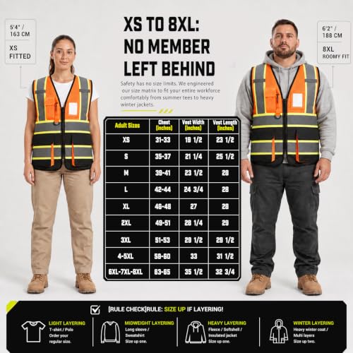 A-SAFETY Mesh High Vis Vest, Reflective Construction Vest with Pockets - color: Orange&black, size: XX-Large