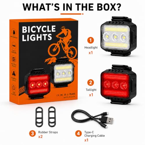 Bike Lights Front and Back Set for Night Riding,Rear Bicycle Light - color: Black, size: 2Pack