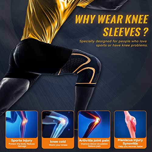 Copper Knee Brace for Men and Women (2 Pack, X-Large) Compression Support - size: X-Large