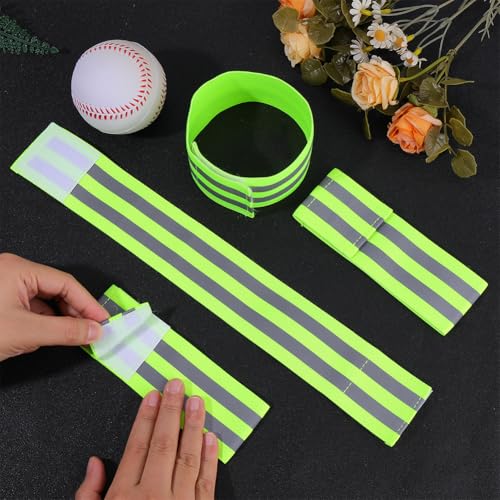 CREATCABIN 4 Pack Reflective Arm Strap Green Event Wristbands Green Yellow Polyester Reflectors Night Light High Visibility H - color: Green Yellow