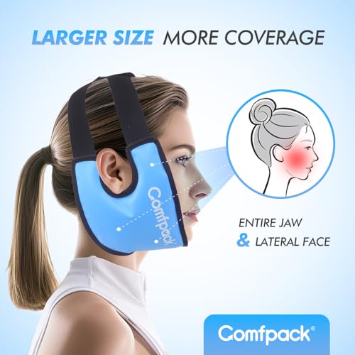 Comfpack Wisdom Teeth Ice Pack with Exposed Ear Design, 2PCS Large Face Ice Pack with Soft Plush for TMJ, Jaw Pain, Tonsillectomy, Oral Surgery, Face Swelling, Cosmetic Recovery - color: Blue 2pack