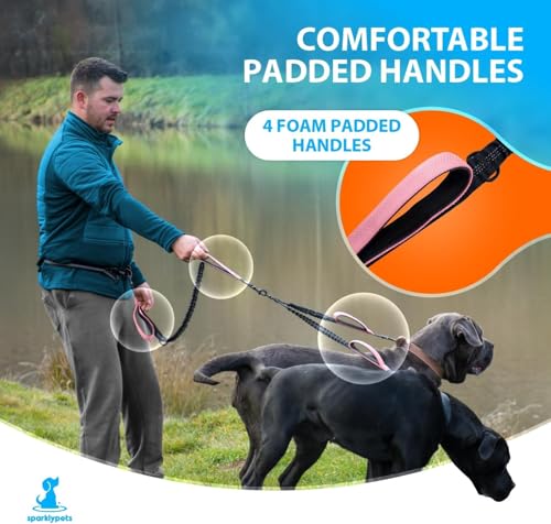 SparklyPets Hands Free Dual Dog Leash, Medium & Large (Gradient Pink) - color: Gradient Pink, size: 2 dogs M/L