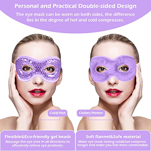 2PCS Gel Eye Mask Reusable Hot Cold Compress Pack Eye Therapy,Therapeutic Gel Eye Spa Pad for Puffiness/Dark Circles/Eye Bags/Dry Eyes/Headaches/Migraines/Stress Relief-Purple&Pink - color: Purple&pink