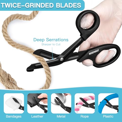 RISEMART 2 Pack Trauma Shears 7.5 Inches Stainless Steel Bandage Scissors - color: Black+black