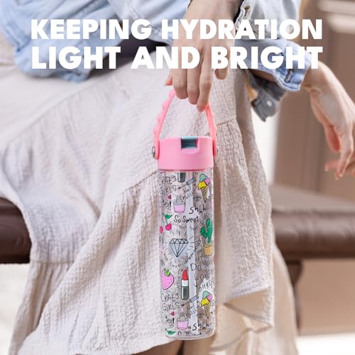 Elemental Splash 26oz Tritan Plastic Water Bottle with Straw & Pop-It Strap - color: Girl Power, size: 26 Ounces