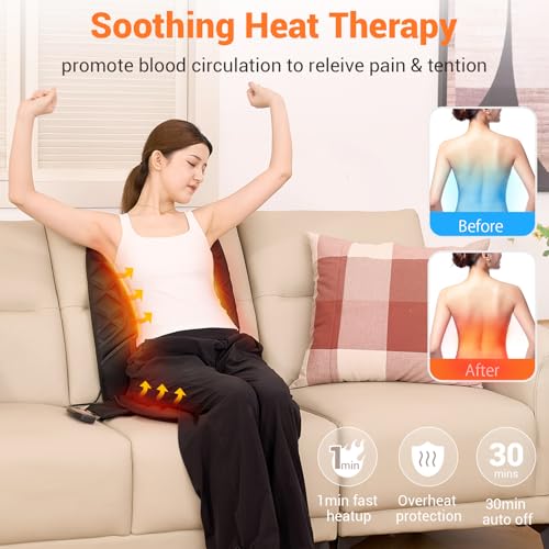 CARSHION 10 Vibrating Massage Nodes Back Massager Chair Pad for Pain Relief - color: Black-10vibration Motor