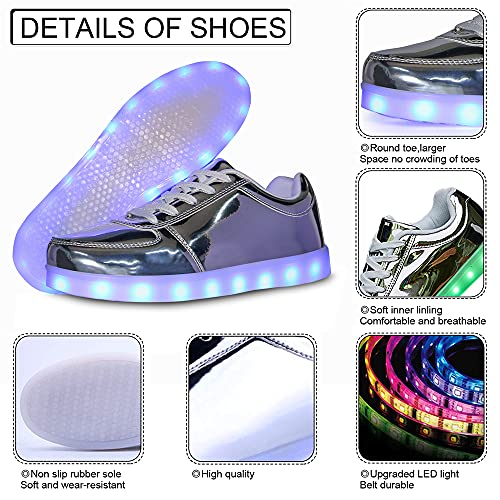 YuanRoad Unisex LED Light Up Shoes with USB Charging Glowing Luminous LED Sneakers - color: Silver, size: 14 Women/10.5 Men