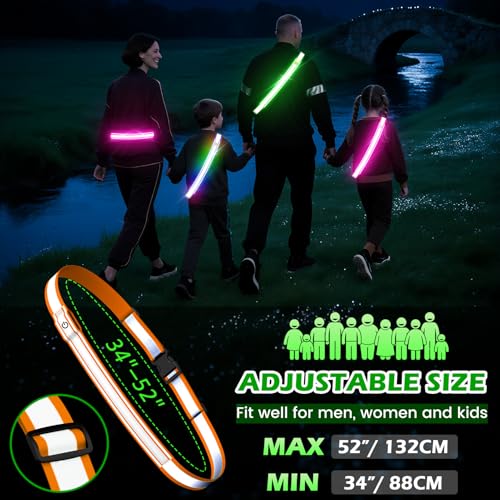 LED Reflective Belt Sash, High Visibility 5 Color 3 Light Mode Rechargeable LED Waistband Reflective Running Gear, Light Up Waist Belt Safety Gear for Running Walking Cycling at Night - color: Orange