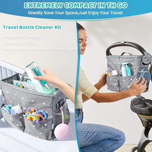 Portable Electric Bottle Brush Cleaner with Storage Box, 4-in-1 Kit - color: Green