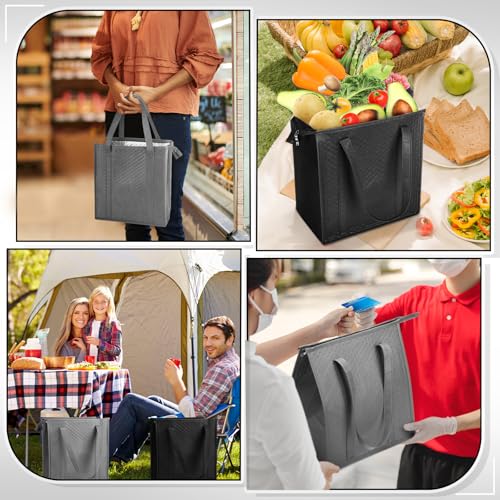 10 Pack Large 18L Insulated Grocery Bag Bulk Zippered, Grey, Black - color: Grey,Black