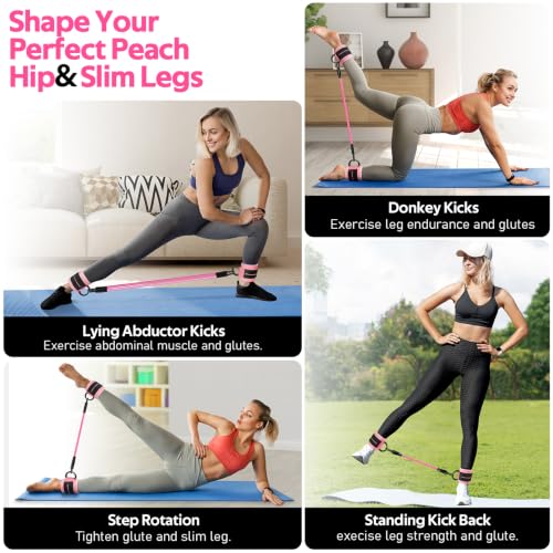 Ankle Resistance Bands w/Cuffs, Ankle Weights Women Booty Workout Equipment - color: Pink