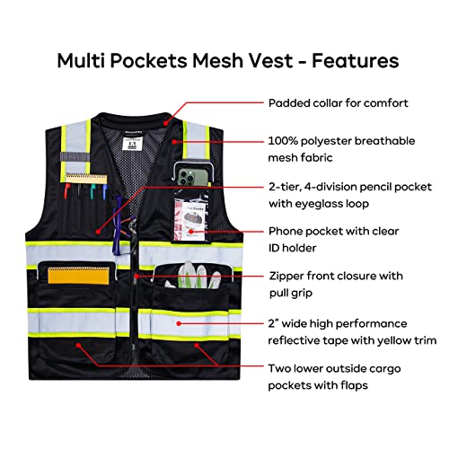 Neopelta Hi Vis Reflective Safety Vest for Men Women Black Mesh/Yellow M - color: Black / Yellow Trim, size: Medium